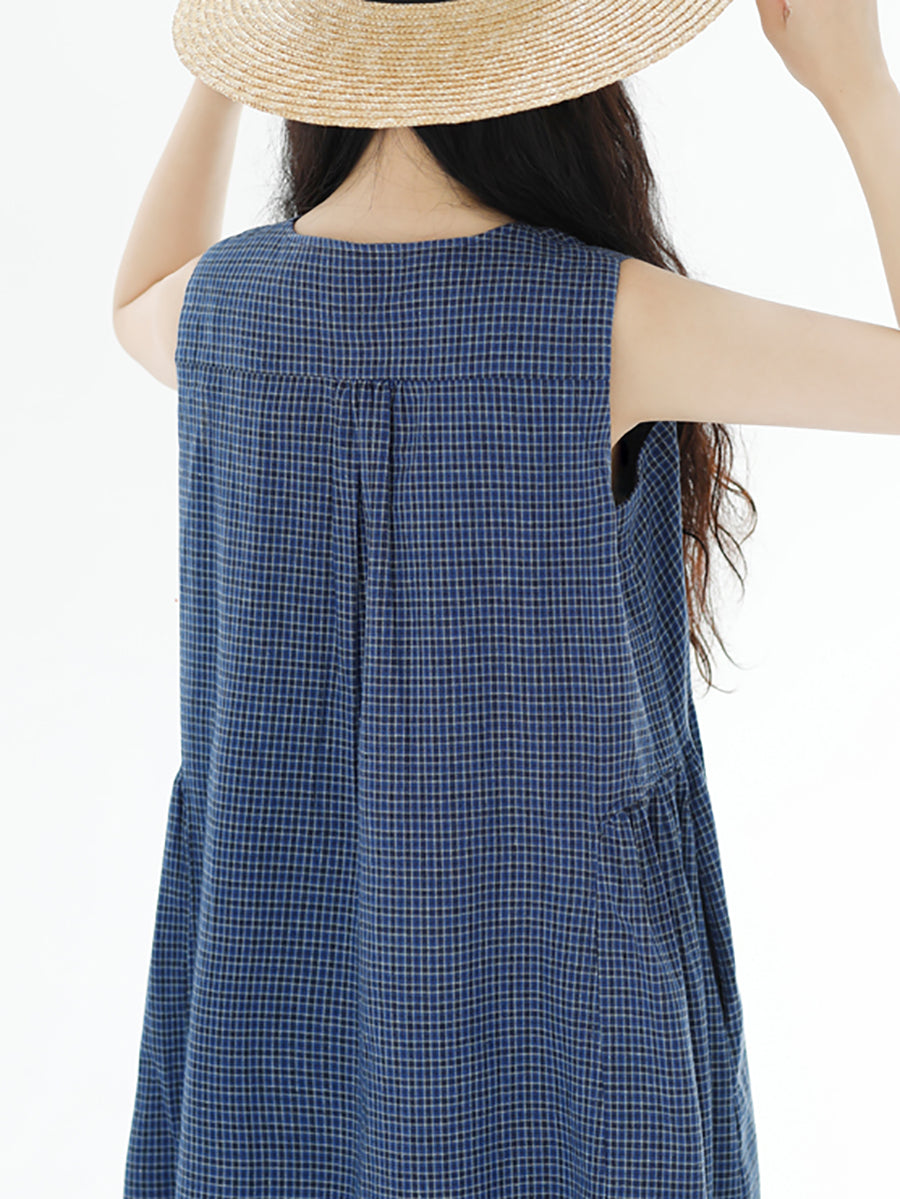 Plus Size Women Summer Artsy Plaid Loose Vest Dress