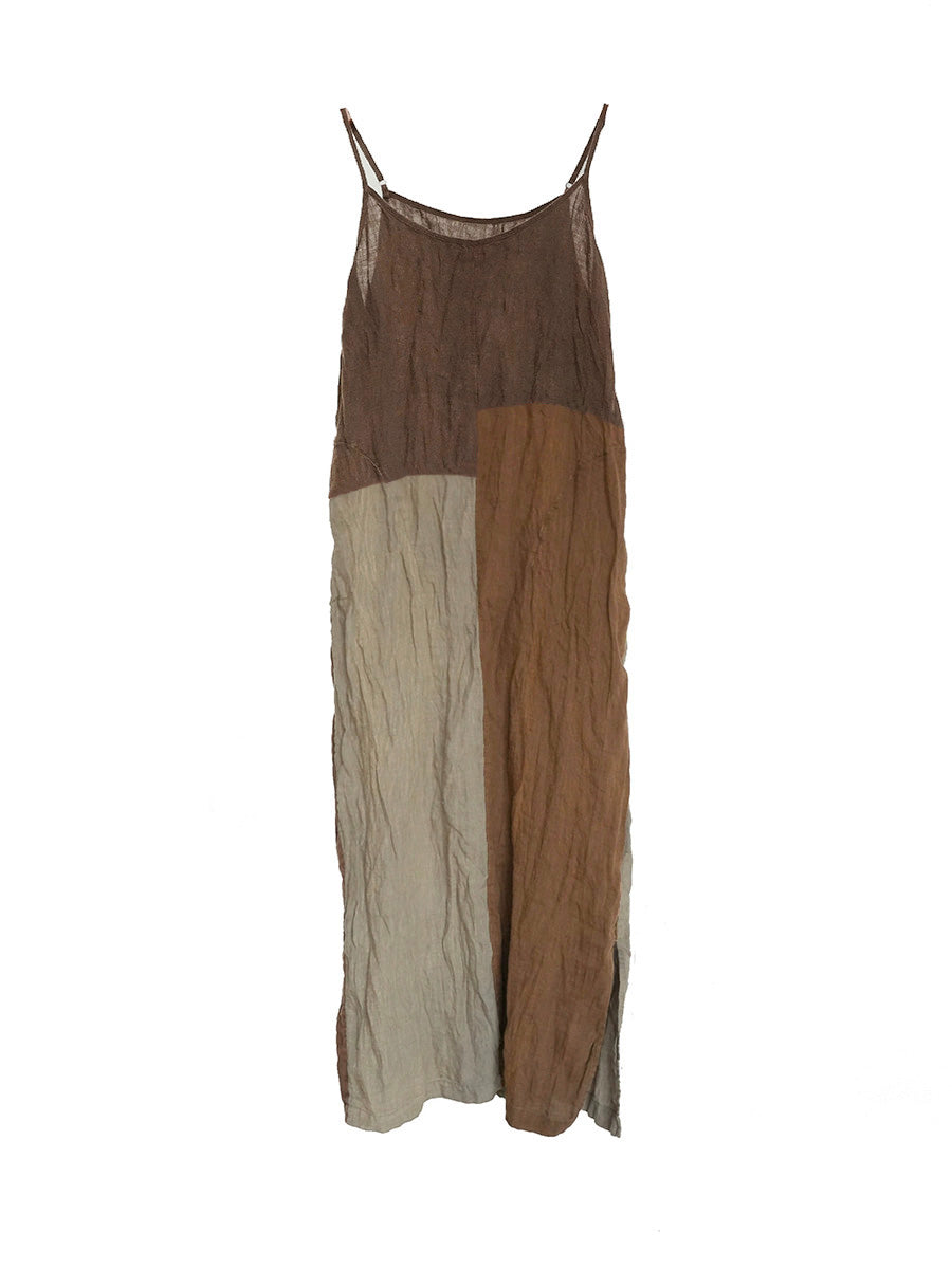 Plus Size Women Summer Vintage Patchwork 100%Linen Vest Dress