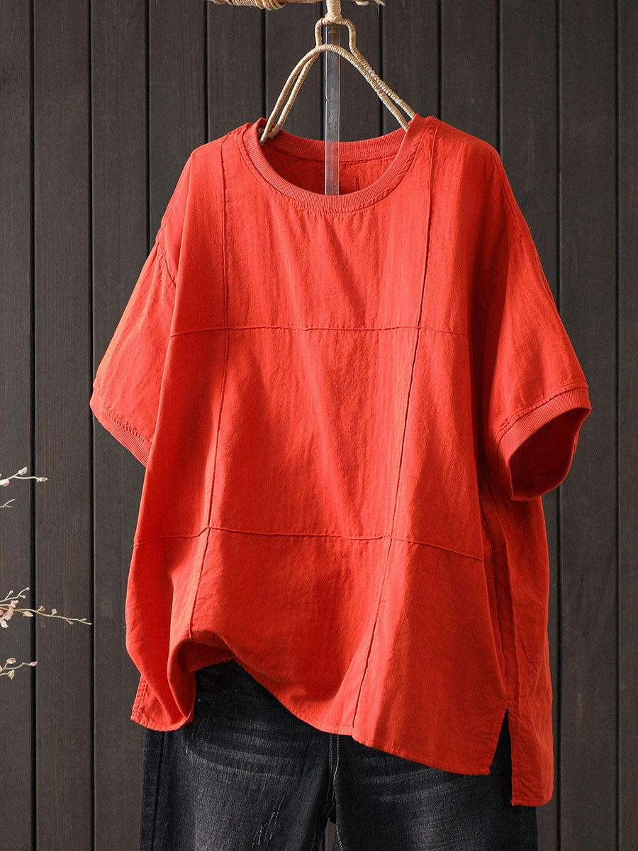 Women Summer Casual Pure Color 100%Cotton O-Neck T-Shirt