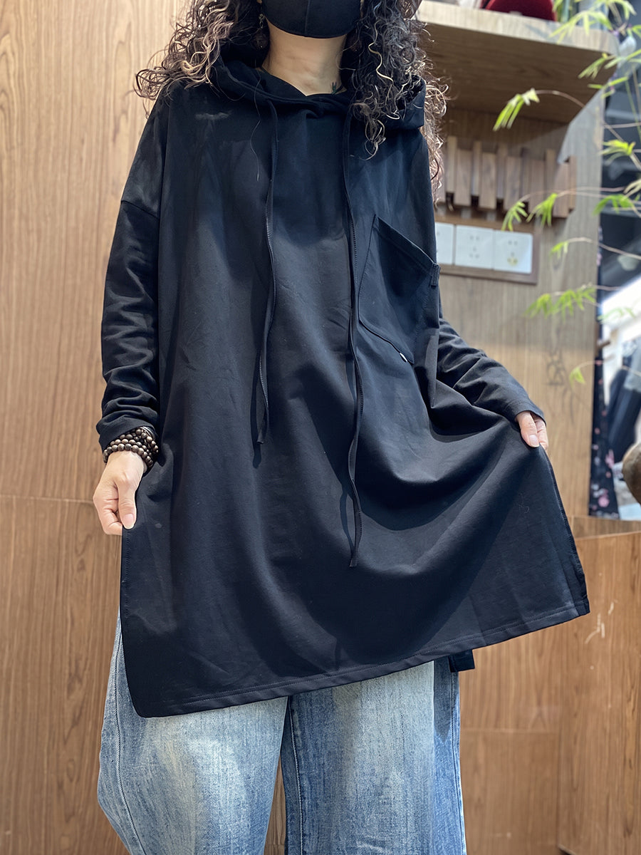 Plus Size Women Summer Casual Pure Color Cotton Hoodie