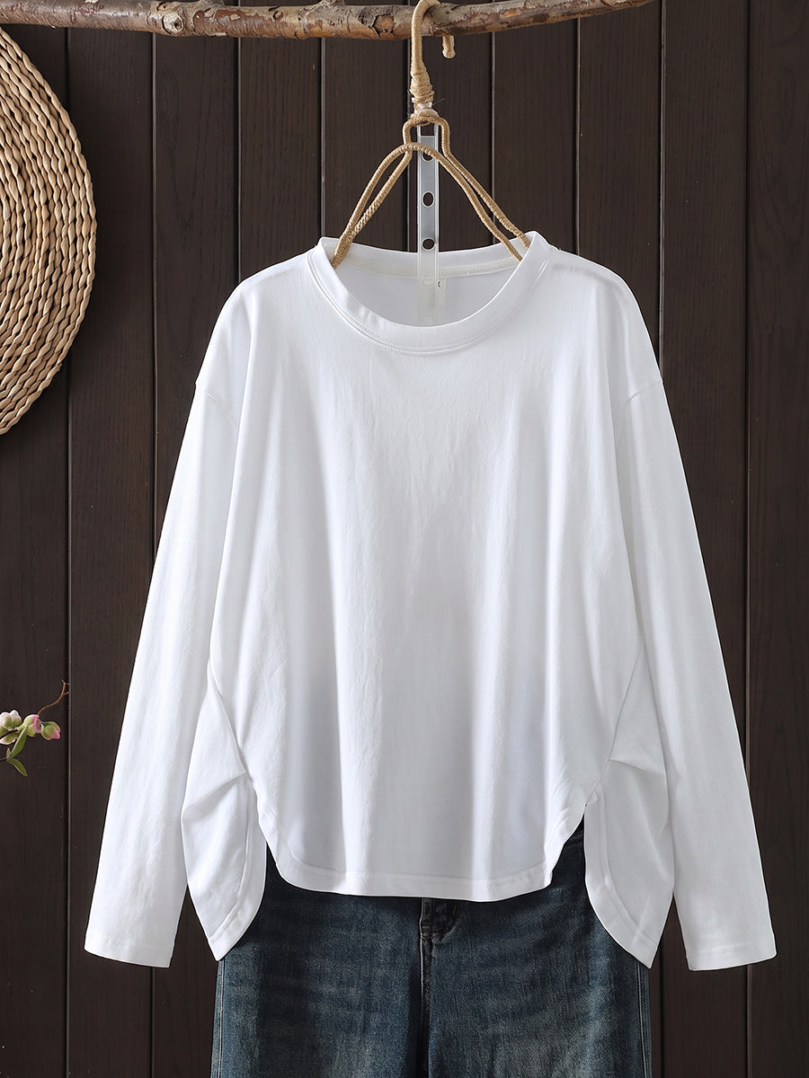 Plus Size Women Autumn Casual Pure Color O-Neck Long Sleeve T-Shirt