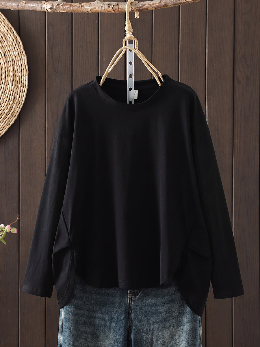 Plus Size Women Summer Casual Pure Color O-Neck T-Shirt