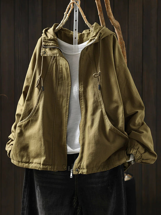 Women Fall Casual Drawstring Cotton Hoodie