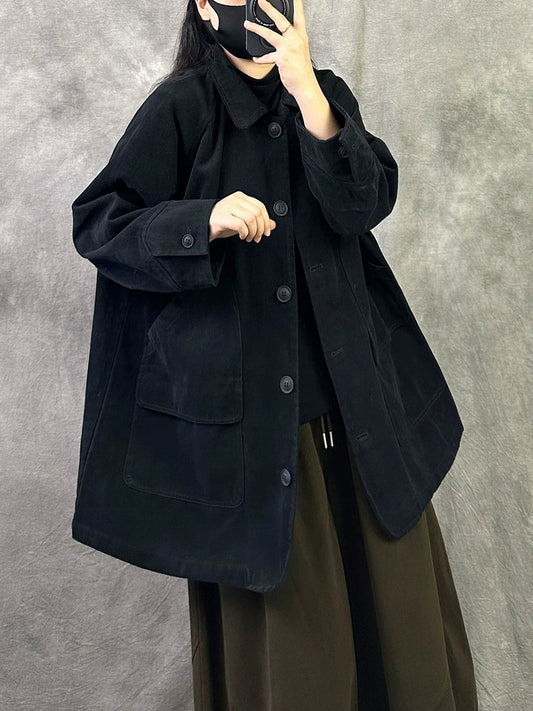 Women Autumn Vintage Solid Color Loose Casual Jacket